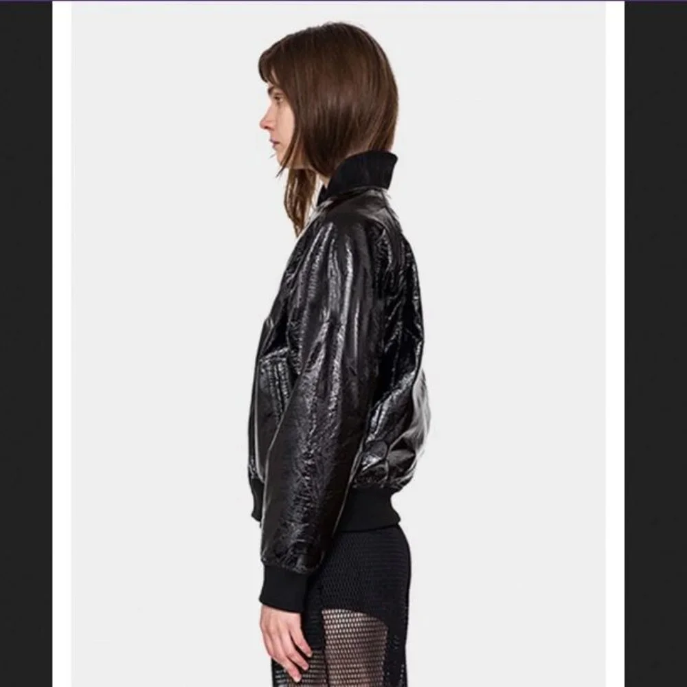 NWOT Sandwich Wet look Bomber Jacket Biker Moto Jacket vinyl look Mobwife Jacket - Picture 4 of 17